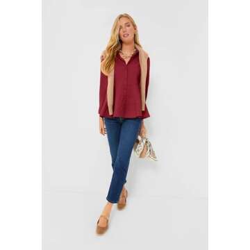 Cicy Bell Women's Long Sleeve Peplum Shirts Button Down Collared Casual Tops Tiered Hem Red Work Blouses for Women 2024