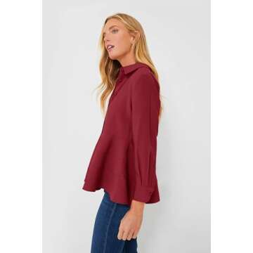 Cicy Bell Women's Long Sleeve Peplum Shirts Button Down Collared Casual Tops Tiered Hem Red Work Blouses for Women 2024