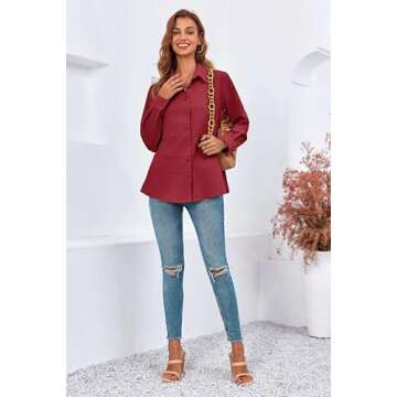 Cicy Bell Women's Long Sleeve Peplum Shirts Button Down Collared Casual Tops Tiered Hem Red Work Blouses for Women 2024