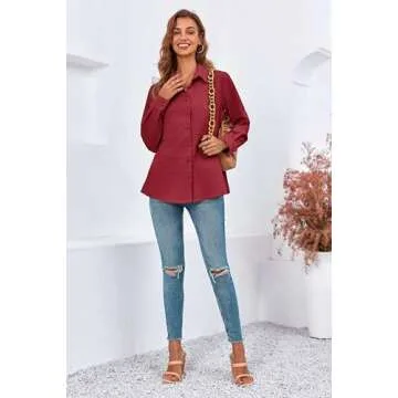Cicy Bell Women's Long Sleeve Peplum Shirts Button Down Collared Casual Tops Tiered Hem Red Work Blouses for Women 2024