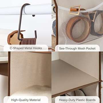 StorageWorks 5-Shelf Jumbo Hanging Closet Organizer, Hanging Shelves for Closet, Canvas, Ivory White, 13" D x 15" W x 47 ¾" H