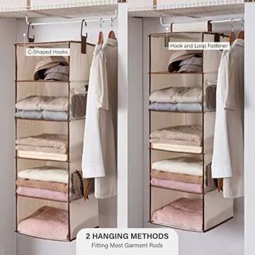 StorageWorks 5-Shelf Jumbo Hanging Closet Organizer, Hanging Shelves for Closet, Canvas, Ivory White, 13" D x 15" W x 47 ¾" H
