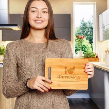 Personalized Cutting Board, Custom Engraved Bamboo Wood Cutting Boards, Customized Name Kitchen Char...