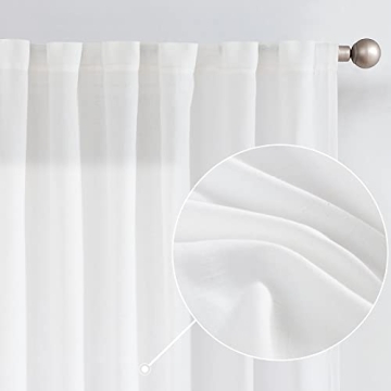 Jinchan Linen Blend White Curtains 96 Inches Long for Living Room Farmhouse Rod Pocket Back Tab Ligh...