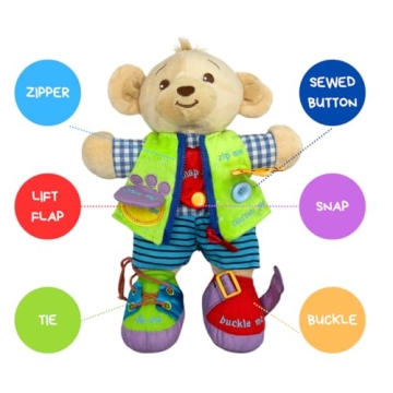 Genius Baby Toys Learn to Dress Doll for Fine Motor Skills - Sensory Buckle Toy - 11" Tall - Learn Fine Motor Skills - Perfect Size for Small Hands - Great for ASD or Fidget Toy