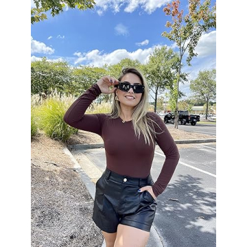 SHAPERX Women's Soft Crew Neck Bodysuit for All Occasions