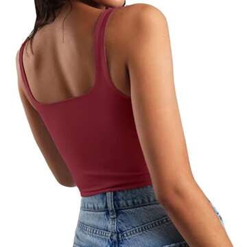 Artfish Women's Sleeveless Strappy Seamless Crop Tank Tops Square Neck Workout Fitness Basic Cropped Camis (Burgundy, S)