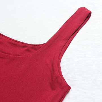 Artfish Women's Sleeveless Strappy Seamless Crop Tank Tops Square Neck Workout Fitness Basic Cropped Camis (Burgundy, S)