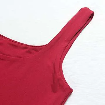 Artfish Women's Sleeveless Strappy Seamless Crop Tank Tops Square Neck Workout Fitness Basic Cropped Camis (Burgundy, S)