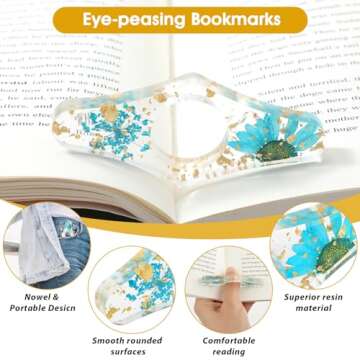 Ouligay 2Pcs Thumb Book Page Holder, Dried Flower Resin Book Holders for Reading, Book Finger Holder, Transparent Floral Book Opener Holder Bookmark, Reading Book Accessories Gifts for Book Lovers