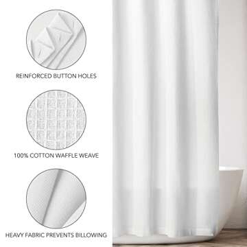 mDesign Cotton Waffle Knit Shower Curtain - Hotel Style Shower Curtain - Luxury Spa Quality Waffle Weave Fabric Cotton Shower Curtains for Bathroom - Bath and Shower Curtains - 72" x 96" - White