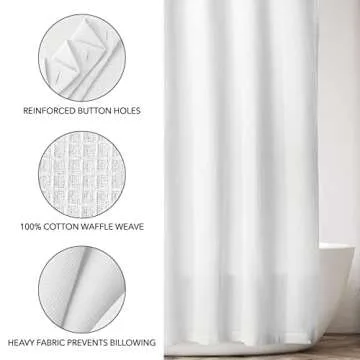 mDesign Cotton Waffle Knit Shower Curtain - Hotel Style Shower Curtain - Luxury Spa Quality Waffle Weave Fabric Cotton Shower Curtains for Bathroom - Bath and Shower Curtains - 72" x 96" - White