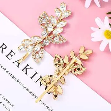 Waydress 4 Pcs Rhinestone Bridal Hair Clip Leaf Wedding Hairpin Bride Crystal Hair Barrette Accessories for Women (Gold, Rhinestone Style)
