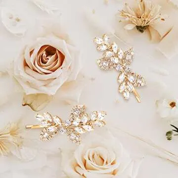 Waydress 4 Pcs Rhinestone Bridal Hair Clip Leaf Wedding Hairpin Bride Crystal Hair Barrette Accessories for Women (Gold, Rhinestone Style)