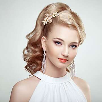 Waydress 4 Pcs Rhinestone Bridal Hair Clip Leaf Wedding Hairpin Bride Crystal Hair Barrette Accessories for Women (Gold, Rhinestone Style)