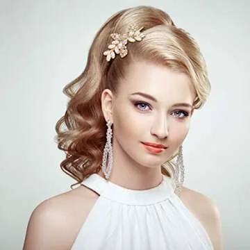 Waydress 4 Pcs Rhinestone Bridal Hair Clip Leaf Wedding Hairpin Bride Crystal Hair Barrette Accessories for Women (Gold, Rhinestone Style)