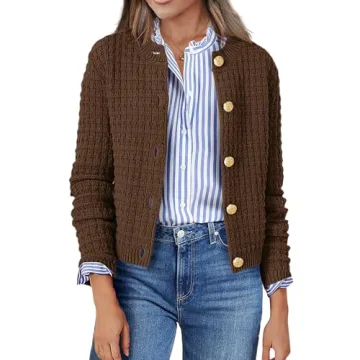 Zeagoo Women's 2025 Cardigan Sweaters Button Down Crew Neck Open Front Long Sleeve Knit Cropped Jack...