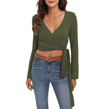 Famulily Women's Sexy Deep V Neck Bandage Surplice Wrap Crop Top