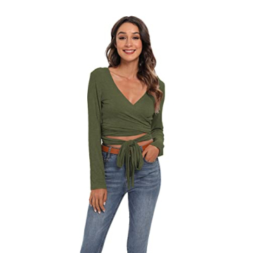 Famulily Sexy Deep V Neck Wrap Crop Top for Women