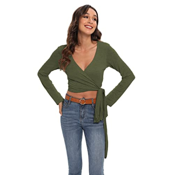 Famulily Sexy Deep V Neck Wrap Crop Top for Women