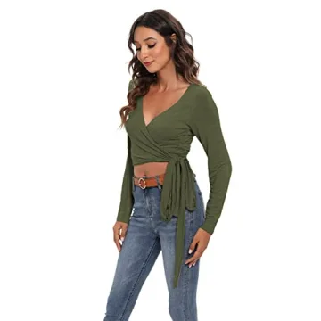 Famulily Sexy Deep V Neck Wrap Crop Top for Women