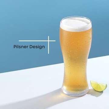 JoyJolt Callen 15.5oz Beer Glasses Set of 4 Beer Pint Glass. Craft Beer Glass, Pilsner Glasses, IPA ...