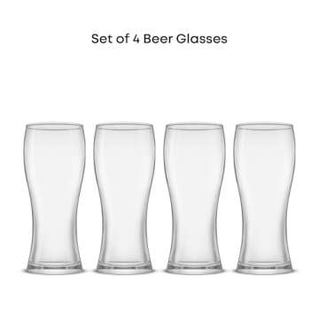 JoyJolt Callen 15.5oz Beer Glasses Set of 4 Beer Pint Glass. Craft Beer Glass, Pilsner Glasses, IPA Beer Glass. Solid Glassware Beer Cup. Classic Beer Gifts, Beer Cups, Mugs and Beer Glasses for Men