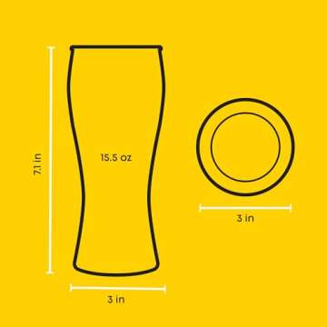 JoyJolt Callen 15.5oz Beer Glasses Set of 4 Beer Pint Glass. Craft Beer Glass, Pilsner Glasses, IPA Beer Glass. Solid Glassware Beer Cup. Classic Beer Gifts, Beer Cups, Mugs and Beer Glasses for Men