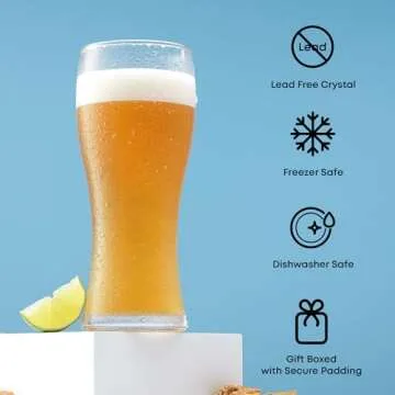 JoyJolt Callen 15.5oz Beer Glasses Set of 4 Beer Pint Glass. Craft Beer Glass, Pilsner Glasses, IPA Beer Glass. Solid Glassware Beer Cup. Classic Beer Gifts, Beer Cups, Mugs and Beer Glasses for Men