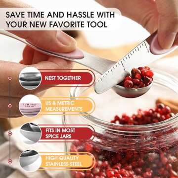 Spring Chef Stainless Steel Magnetic Measuring Spoons Set of 8 with Leveler, Dual Sided Teaspoon & T...