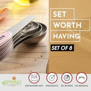 Spring Chef Stainless Steel Magnetic Measuring Spoons Set of 8 with Leveler, Dual Sided Teaspoon & Tablespoon Measuring Spoons with Strong Magnets, Kitchen Gadgets for Baking & Cooking - Pink Lemonade