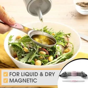 Spring Chef Stainless Steel Magnetic Measuring Spoons Set of 8 with Leveler, Dual Sided Teaspoon & Tablespoon Measuring Spoons with Strong Magnets, Kitchen Gadgets for Baking & Cooking - Pink Lemonade