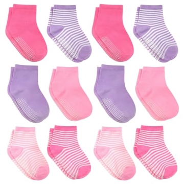 Debra Weitzner 12 Pairs Non-Slip Toddler Socks With Grips for Baby Boys and Girls - Anti-Slip Crew S...