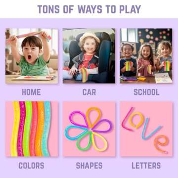 BUNMO Stretchy Strings - Sensory Toys for Toddlers - Stimulating & Addictive Sensory Toys for Kids - Fidget Toy - Hours of Fun for Kids - Non-Mouthable Toy 3+ - Glitter 6 Pack