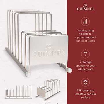 Cuisinel Lid and Dish Organizer Rack - Satin Nickel Silver Kitchen Storage Organization Stand - Plat...