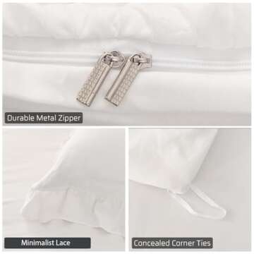 Rvciby Ruffle Duvet Cover Queen Size,Soft and Breathable Washed Microfiber Princess Bedding Set,3 Pieces,1 Duvet Cover with Zipper Closure & Corner Ties and 2 Pillow Shams,90 X 90 Inches (Queen,White)