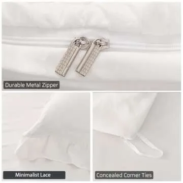 Rvciby Ruffle Duvet Cover Queen Size,Soft and Breathable Washed Microfiber Princess Bedding Set,3 Pieces,1 Duvet Cover with Zipper Closure & Corner Ties and 2 Pillow Shams,90 X 90 Inches (Queen,White)