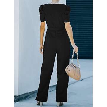 BLENCOT Womens Jumpsuit Short Sleeve Casual v Neck Belted Wide Leg Formal Rompers Jumpsuits S-XL