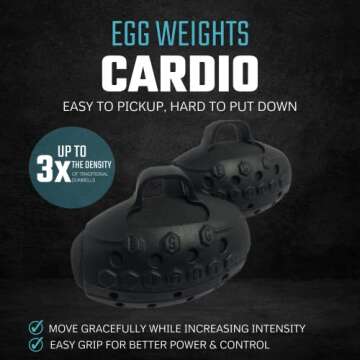 Egg Weights Cardio 2.0 lbs. (2 Eggs, 1.0 lb Each) Set Ultra-Dense Metal Alloy Hand Weights with Anti-Slip Finger Loop for Yoga, Fitness Training for Men and Women - + Free E-Book Workout Guide
