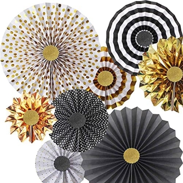 Hola Fiesta Gold Black Paper Fans for Party Celebrations