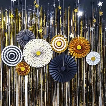 Hola Fiesta Gold Black Paper Fans for Party Celebrations