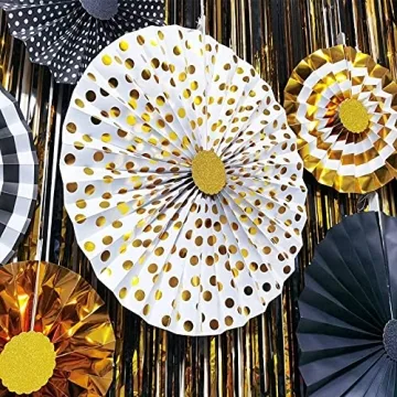 Hola Fiesta Gold Black Paper Fans for Party Celebrations