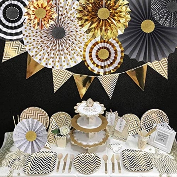 Hola Fiesta Gold Black Paper Fans for Party Celebrations