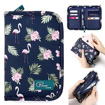 Passport Wallet Holder for Men&Women,RFID Blocking Travel Waterproof Credit Card&Ticket Organizer Multifunctional Family Zipper Money/Cash Case Boarding Passes Storage (Flamingo)