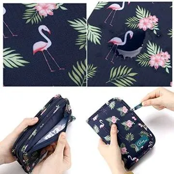 Passport Wallet Holder for Men&Women,RFID Blocking Travel Waterproof Credit Card&Ticket Organizer Multifunctional Family Zipper Money/Cash Case Boarding Passes Storage (Flamingo)