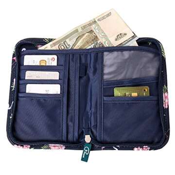Passport Wallet Holder for Men&Women,RFID Blocking Travel Waterproof Credit Card&Ticket Organizer Multifunctional Family Zipper Money/Cash Case Boarding Passes Storage (Flamingo)