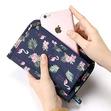 Passport Wallet Holder for Men&Women,RFID Blocking Travel Waterproof Credit Card&Ticket Organizer Multifunctional Family Zipper Money/Cash Case Boarding Passes Storage (Flamingo)