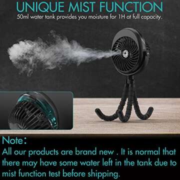 COMLIFE Misting Baby Stroller Fan, 270° & 360° Pivoting Portable Fan, Battery Operated USB Fan, Ha...