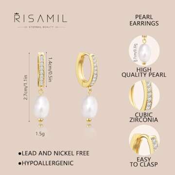 Pearl Hoop Earrings for Women - Gold Hoop Earrings Pearl Earrings for Women Trendy Jewelry Gifts 14k...
