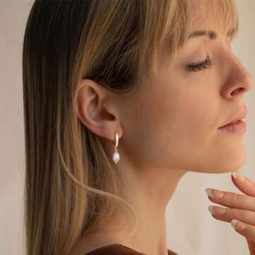 Pearl Hoop Earrings for Women - Gold Hoop Earrings Pearl Earrings for Women Trendy Jewelry Gifts 14k Gold Earrings with Pearl Dangle Earrings with Zircon